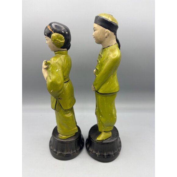 Vtg Chalkware Oriental Man Woman Set‎ Figure Traditional Attire Decor Chinese - Picture 4 of 8